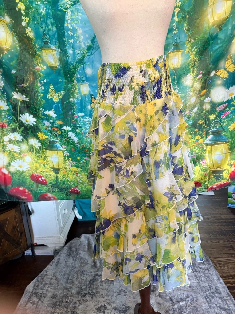 Coco Bianco Yellow, Blue & Green Floral Ruffled Midi Skirt - Picture 12 of 12